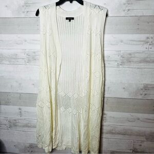 Verve Ami | plus open crochet detail off white long cardigan
